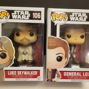 2 STAR WARS FUNKO POP! #106 Luke Skywalker and #107 General Leia MIB